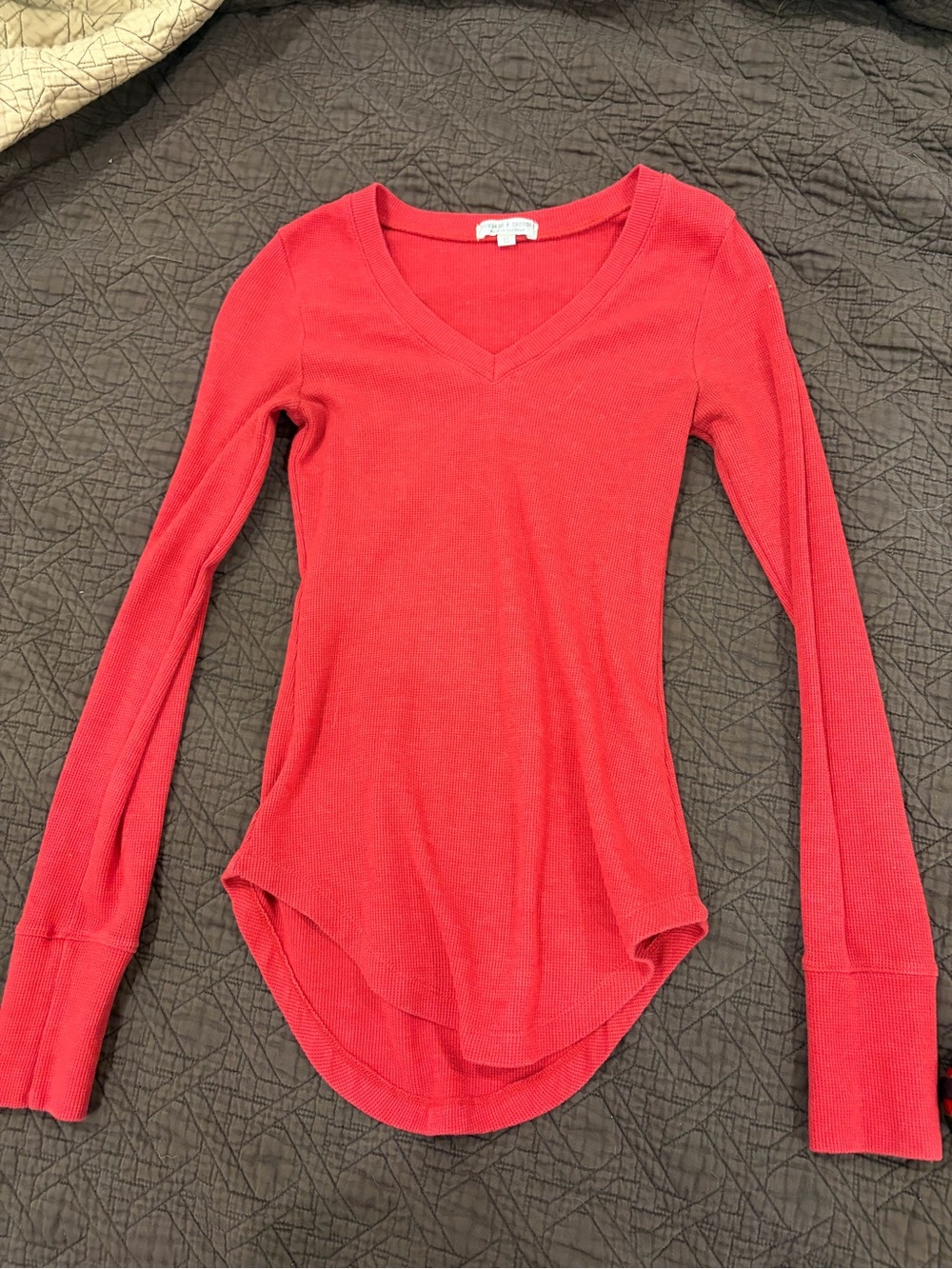 Threads 4 Thought Red Waffle Knit Long Sleeve Top | Curved Hem Basic XS